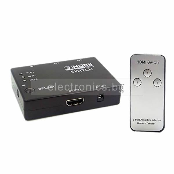 SWITCH BOX HDMI 3 IN/1 OUT 1080P 3D SWITCH BOX HDMI 3IN/1OUT RC ACTIVE HDMI РїСЂРµРІРєР»СЋС‡РІР°С‚РµР», 3 РІС…РѕРґР° - 1 РёР·С…oРґ