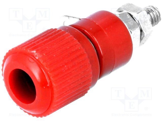 GNEZDO BANAN  D-3230 4MM 60V D-3230 Гнездо; бананови 4mm; 60VDC; L:34mm; Отв: O8mm; червен