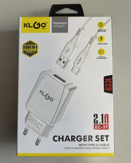 АДАПТЕР KLGO  KC-2T 220V 5V/2.1A TYPE-C АДАПТЕР  FAST CHARGE KC-2T 220V  2.1 A