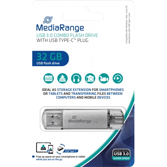 ФЛАШКА MEDIARANGE 32GB USB 3.0 COMBO TYPE-C  ФЛАШКА MEDIARANGE 32GB USB 3.0 COMBO TYPE-C 