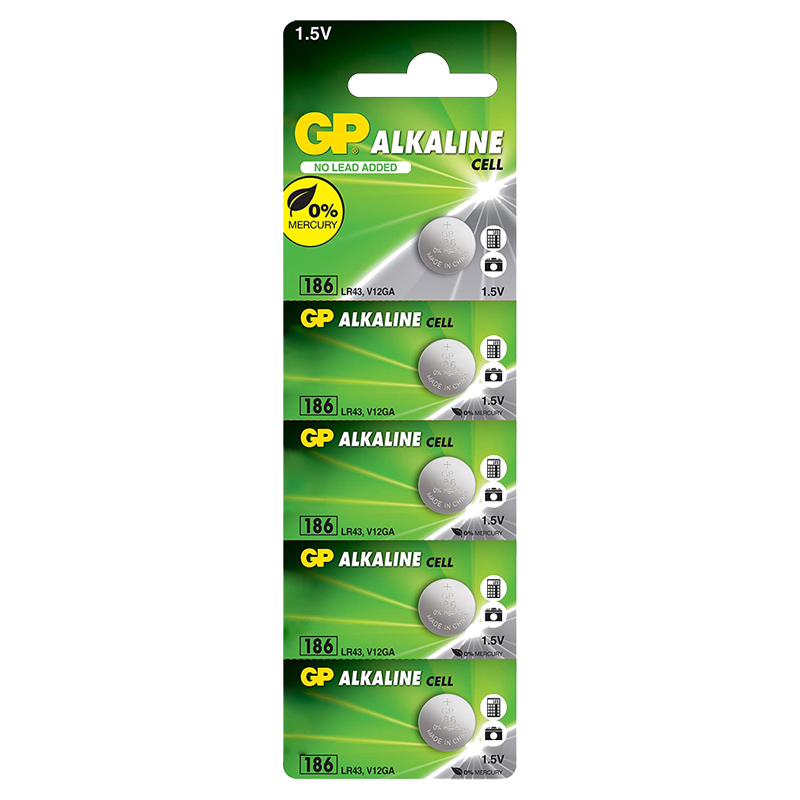  BAT GP 186 LR43 ALKALINE 1.5V BUTTON BATTERY  BAT GP 186 LR43 ALKALINE 1.5V BUTTON BATTERY