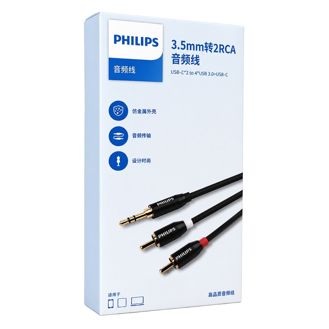КАБЕЛ 3.5MM/2RCA PHILIPS 2M КАБЕЛ 3.5MM/2RCA PHILIPS 2M